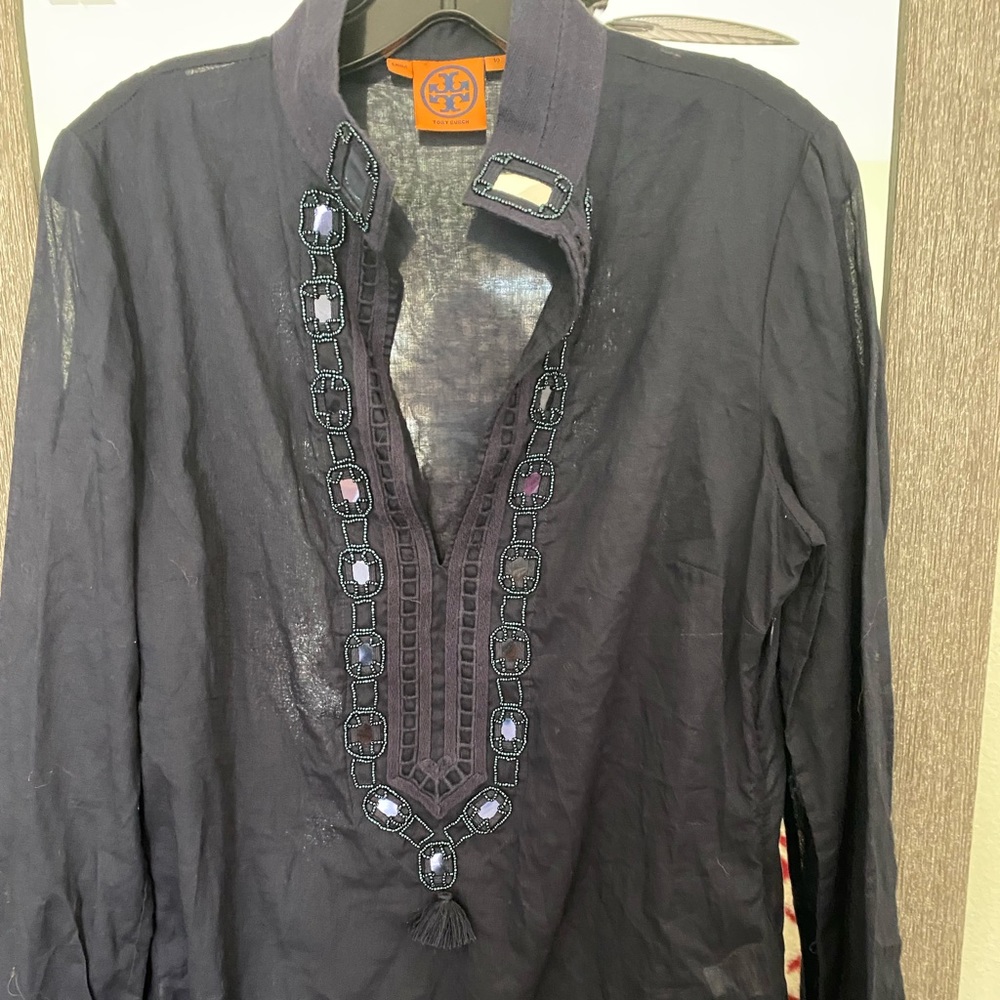 New Tory Burch top. Great with jeans, shorts and as a cover up. Size 10 $100